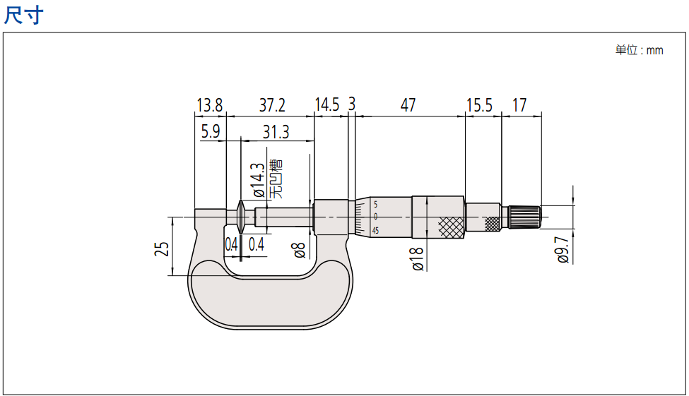  PPM-25直進式測微螺桿型紙厚千分尺尺寸