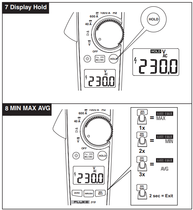 Fluke 317電流表用戶手冊步驟7、8